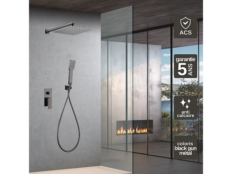 Colonne de Douche Encastrée noir métal anti-calcaire - Design Moderne et Économie d'eau - Kit Complet PISA IMEX