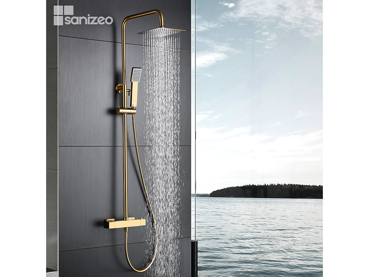 Colonne de Douche avec Mitigeur Thermostatique or brossé anti-calcaire - Design Moderne - ART IMEX