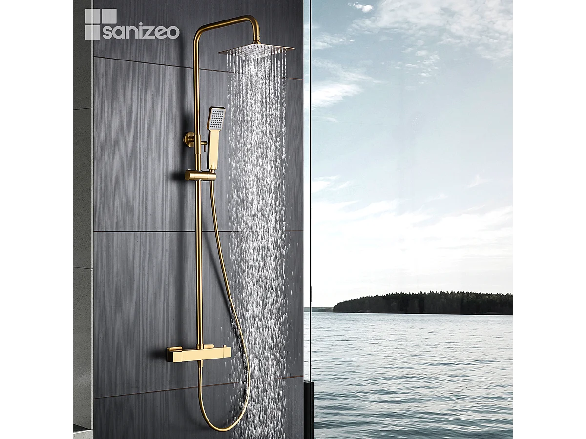 Colonne de Douche avec Mitigeur Thermostatique or brossé anti-calcaire - Design Moderne - ART IMEX