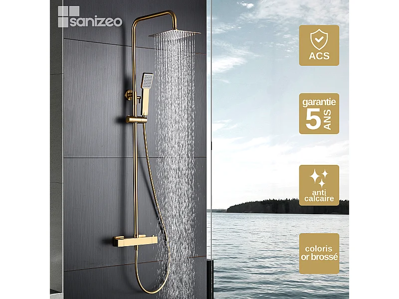 Colonne de Douche avec Mitigeur Thermostatique or brossé anti-calcaire - Design Moderne - ART IMEX