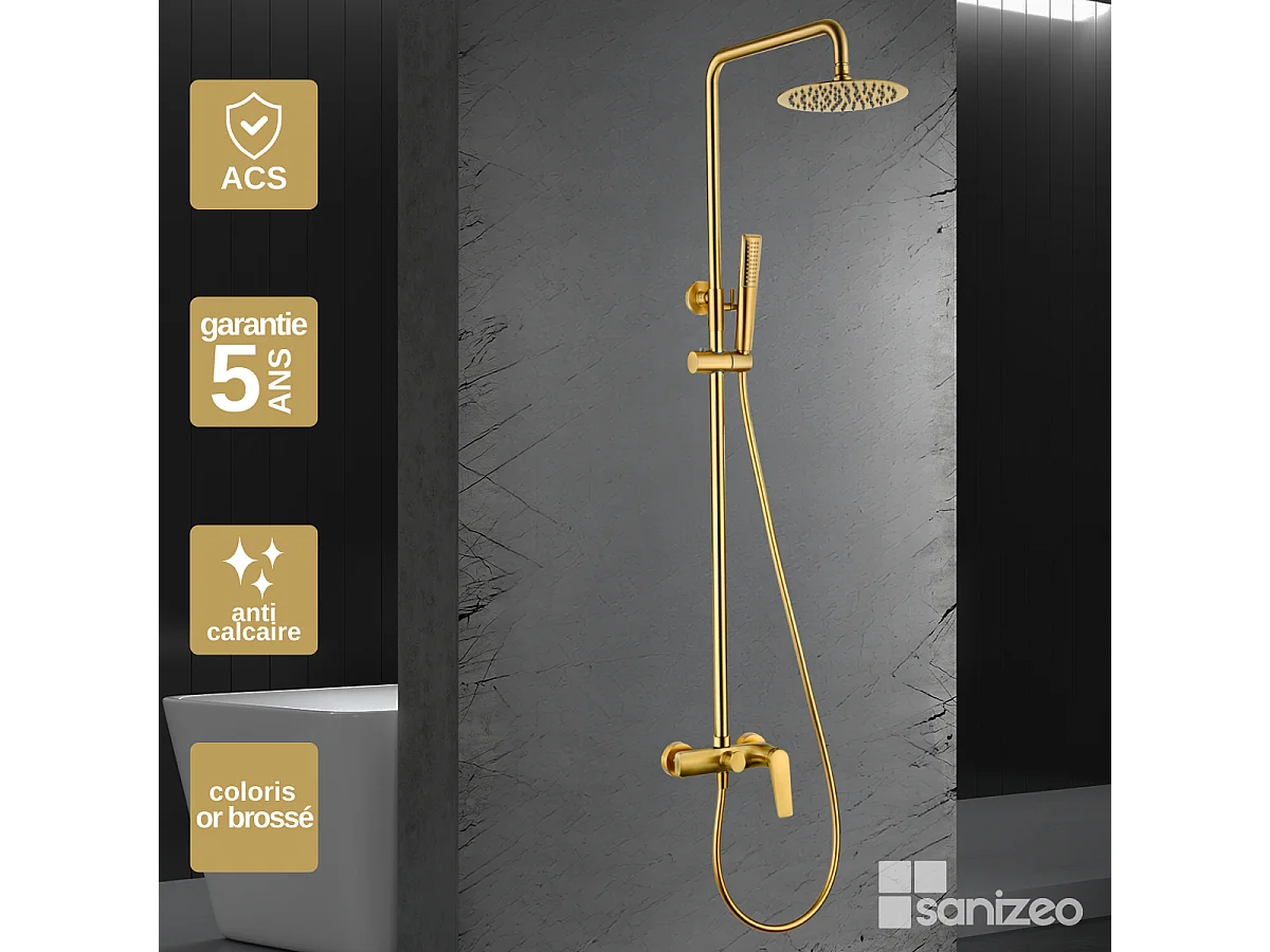 Colonne de Douche or brossé anti-calcaire - Design Moderne et Économie d'eau - Kit Complet DELOS IMEX