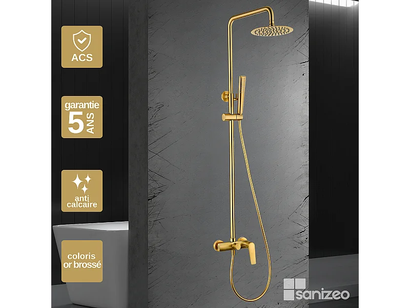 Colonne de Douche or brossé anti-calcaire - Design Moderne et Économie d'eau - Kit Complet DELOS IMEX