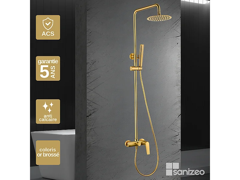 Colonne de Douche or brossé anti-calcaire - Design Moderne et Économie d'eau - Kit Complet DELOS IMEX