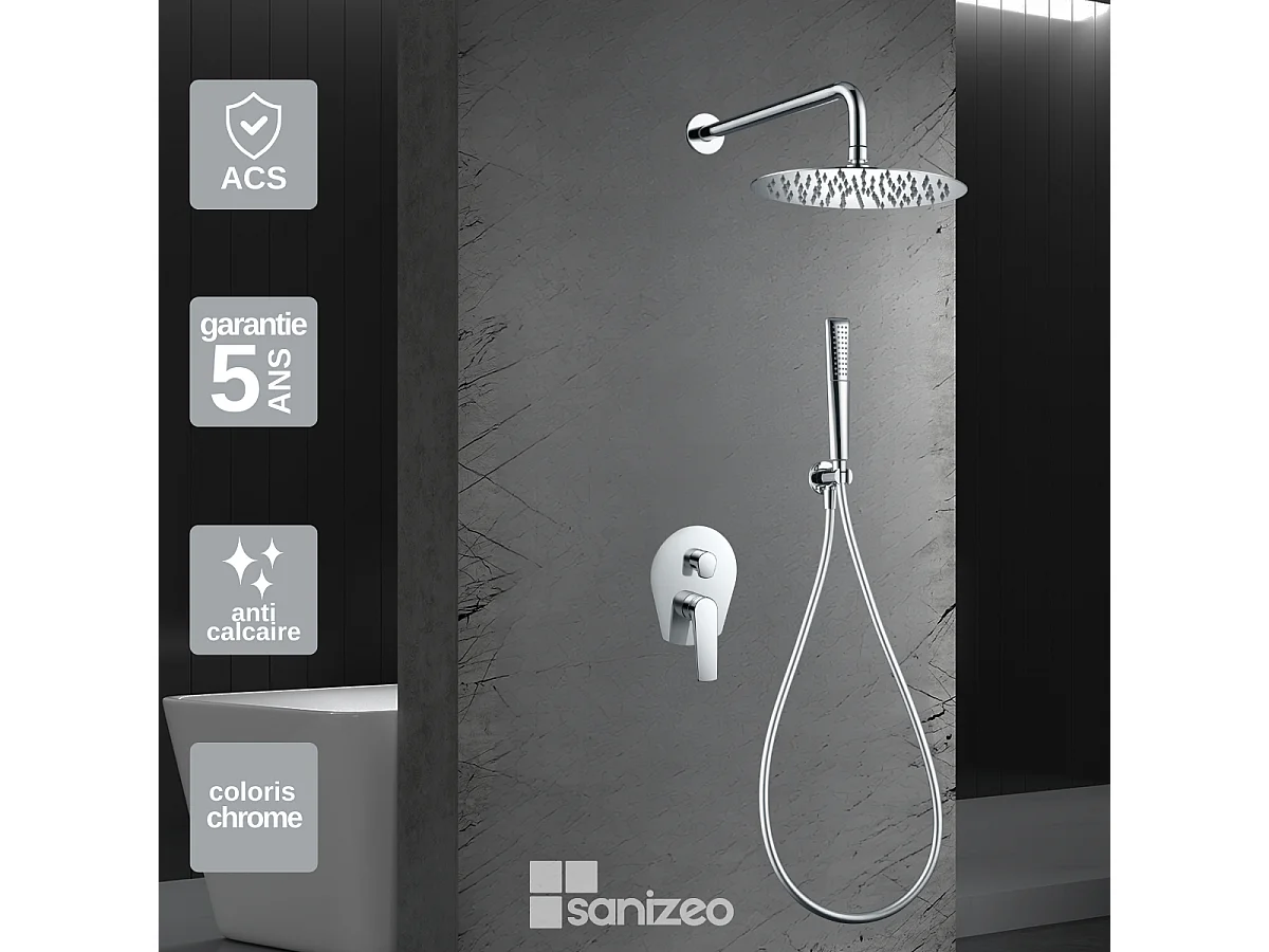 Colonne de Douche Encastrée chromé anti-calcaire - Design Moderne et Économie d'eau - Kit Complet DELOS IMEX