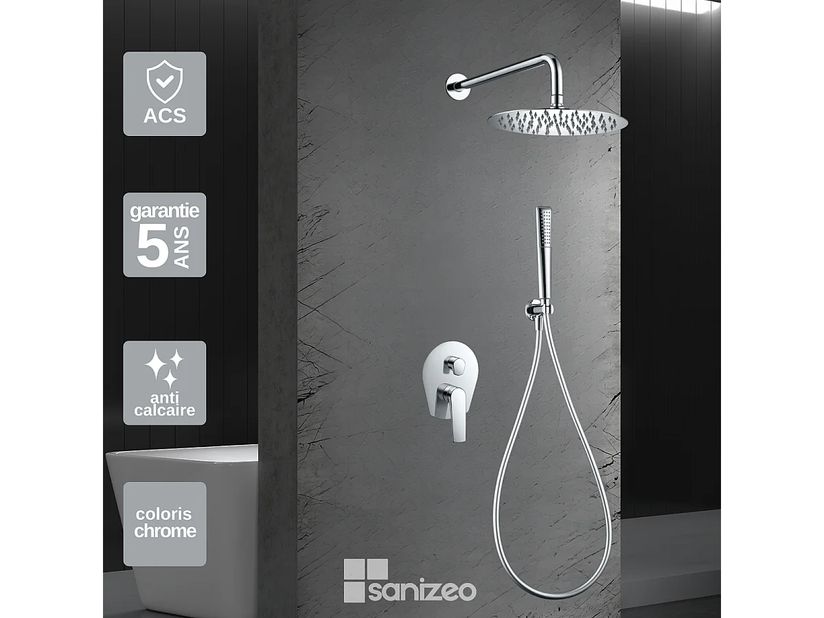 Colonne de Douche Encastrée chromé anti-calcaire - Design Moderne et Économie d'eau - Kit Complet DELOS IMEX