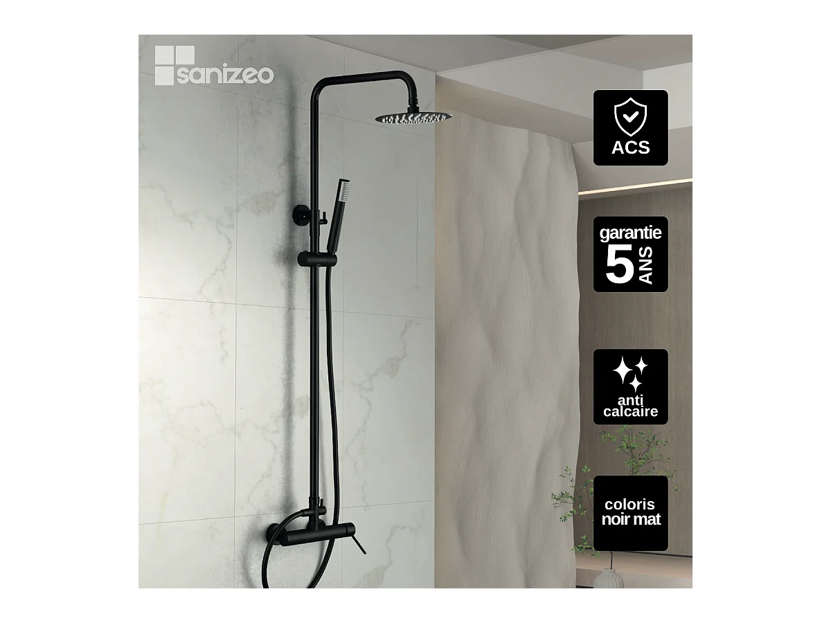 Colonne de Douche Anti-Calcaire Noir Mat MILOS STICK BDYS045/NG