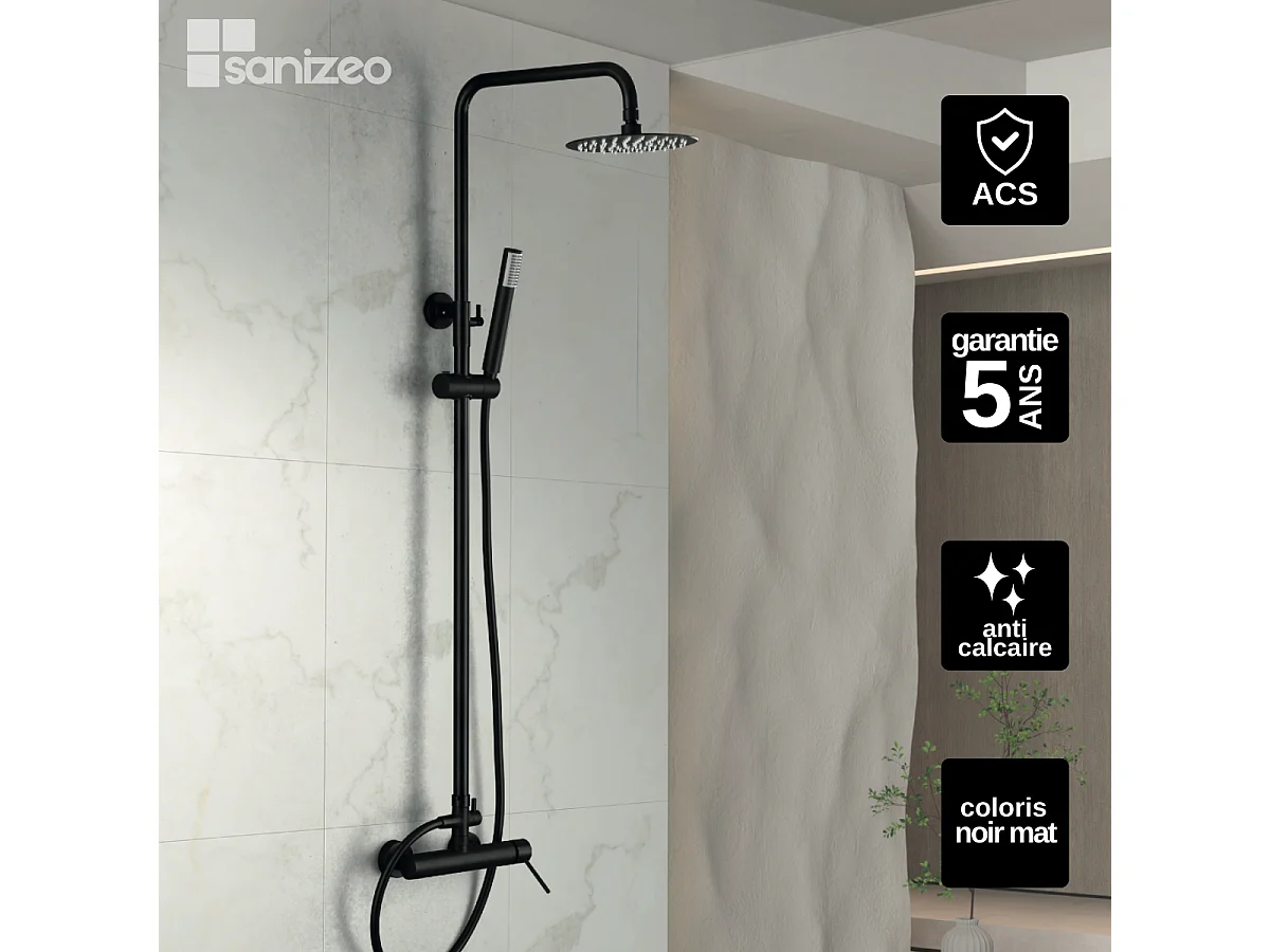 Colonne de Douche Anti-Calcaire Noir Mat MILOS STICK BDYS045/NG