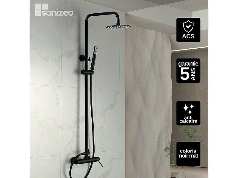 Colonne de Douche Anti-Calcaire Noir Mat MILOS STICK BDYS045/NG