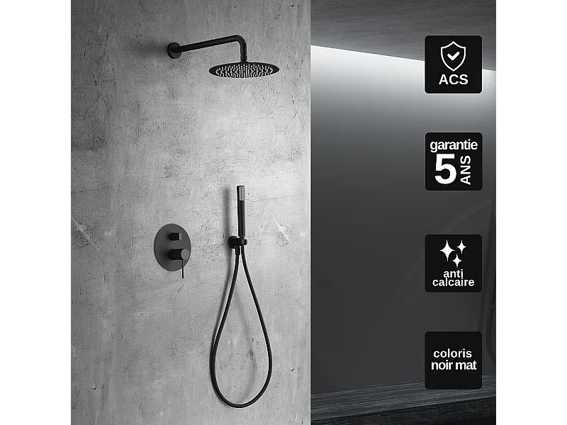 Colonne de Douche Encastrée noir mat anti-calcaire - Design Moderne et Économie d'eau - Kit Complet LINE IMEX