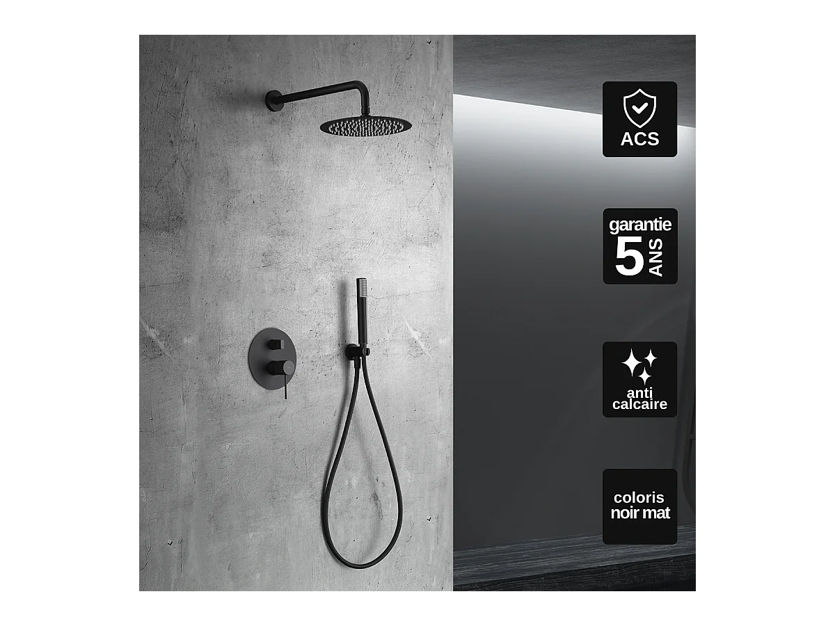 Colonne de Douche Encastrée noir mat anti-calcaire - Design Moderne et Économie d'eau - Kit Complet LINE IMEX