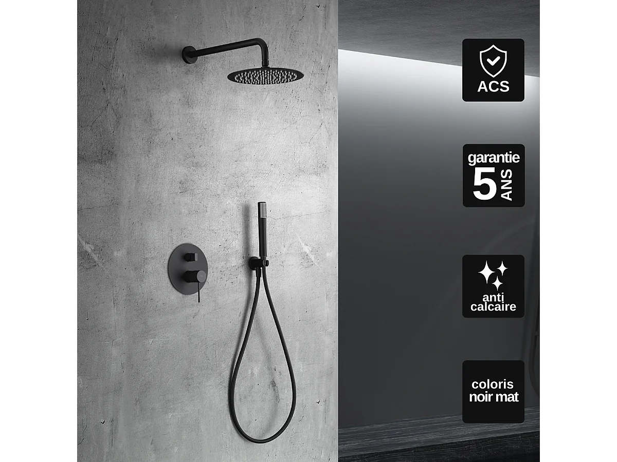 Colonne de Douche Encastrée noir mat anti-calcaire - Design Moderne et Économie d'eau - Kit Complet LINE IMEX