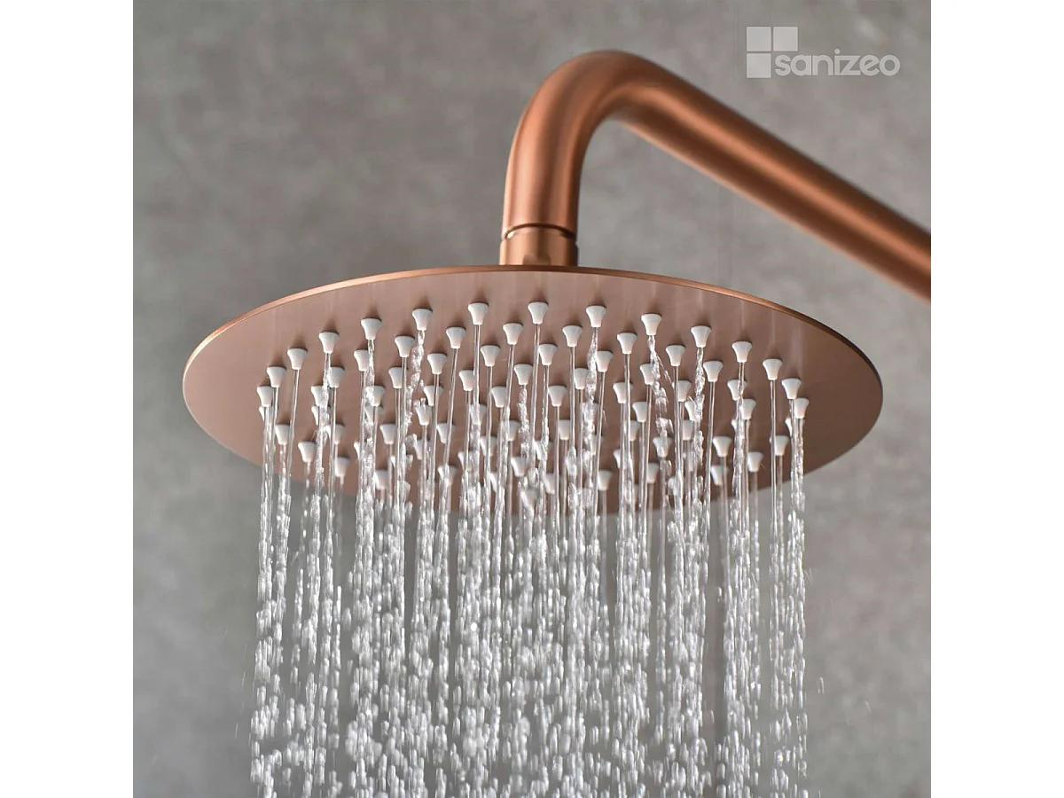 Colonne de Douche Encastrée avec Mitigeur Thermostatique or rose cuivré anti-calcaire - Design Moderne - TIBET IMEX