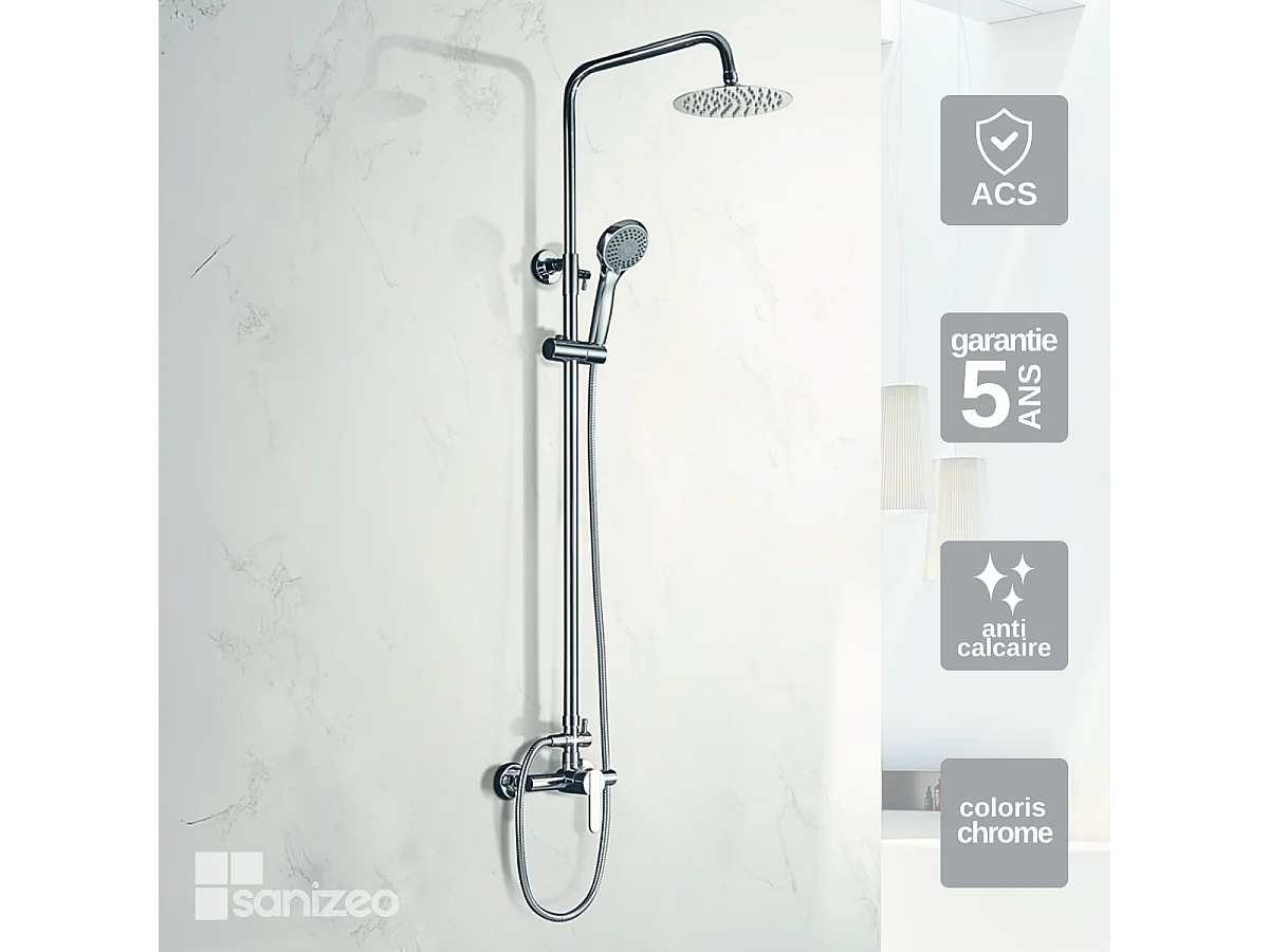 Colonne de Douche chromé anti-calcaire - Design Moderne et Économie d'eau - Kit Complet ROMA IMEX