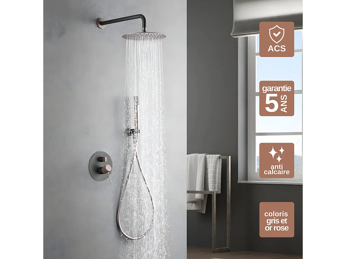 Colonne de Douche Encastrée gris/champagne mat anti-calcaire - Design Moderne et Économie d'eau - Kit Complet LINE IMEX