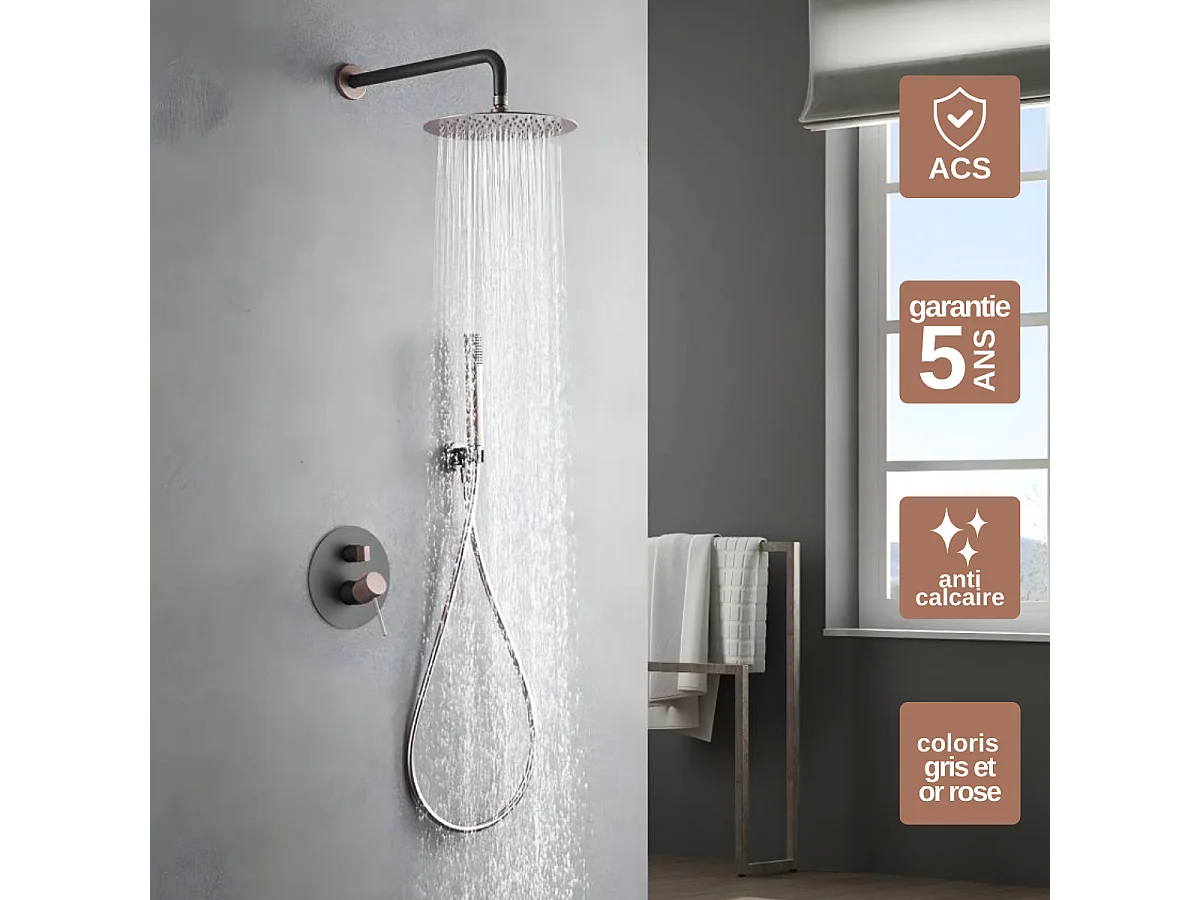 Colonne de Douche Encastrée gris/champagne mat anti-calcaire - Design Moderne et Économie d'eau - Kit Complet LINE IMEX