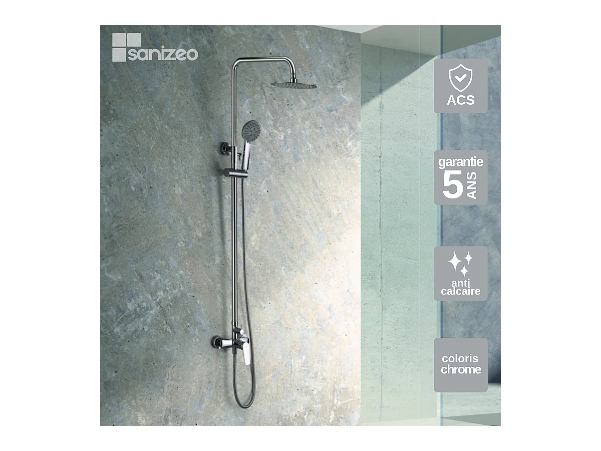 Colonne de Douche chromé anti-calcaire - Design Moderne et Économie d'eau - Kit Complet BELGICA IMEX