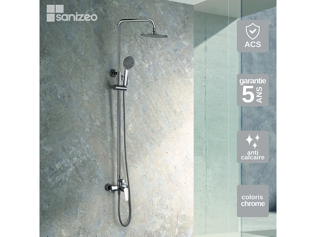 Colonne de Douche chromé anti-calcaire - Design Moderne et Économie d'eau - Kit Complet BELGICA IMEX