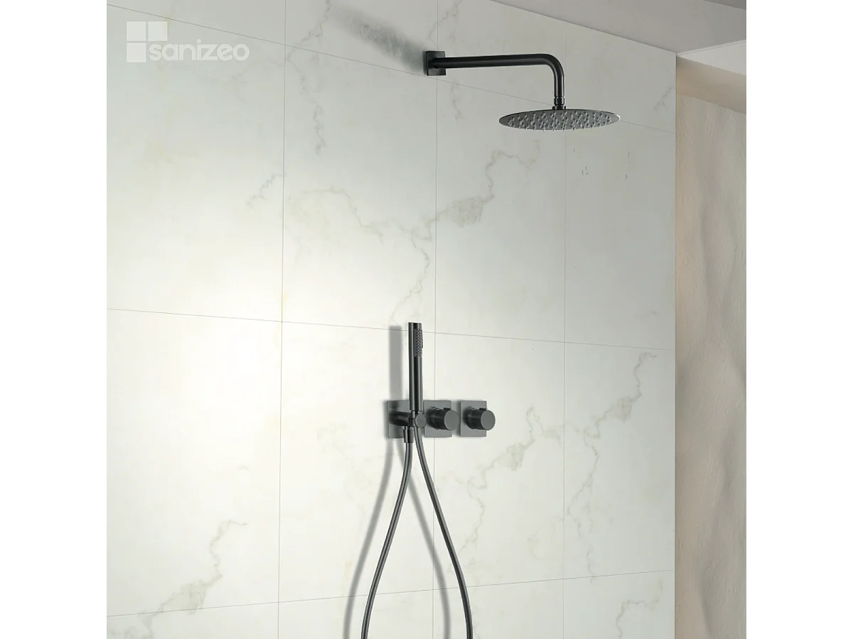 Colonne de Douche Encastrée avec Mitigeur Thermostatique noir métal anti-calcaire - Design Moderne - TIBET IMEX