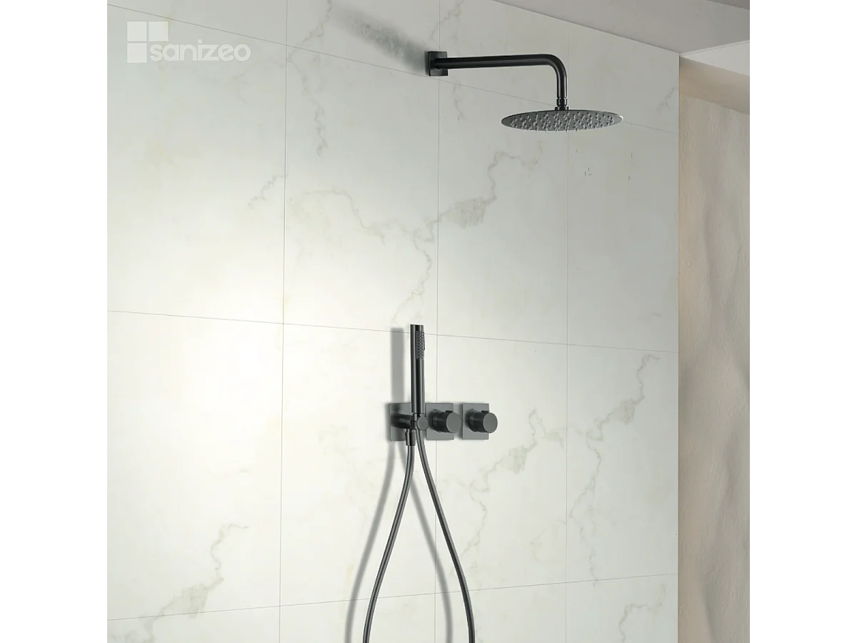 Colonne de Douche Encastrée avec Mitigeur Thermostatique noir métal anti-calcaire - Design Moderne - TIBET IMEX