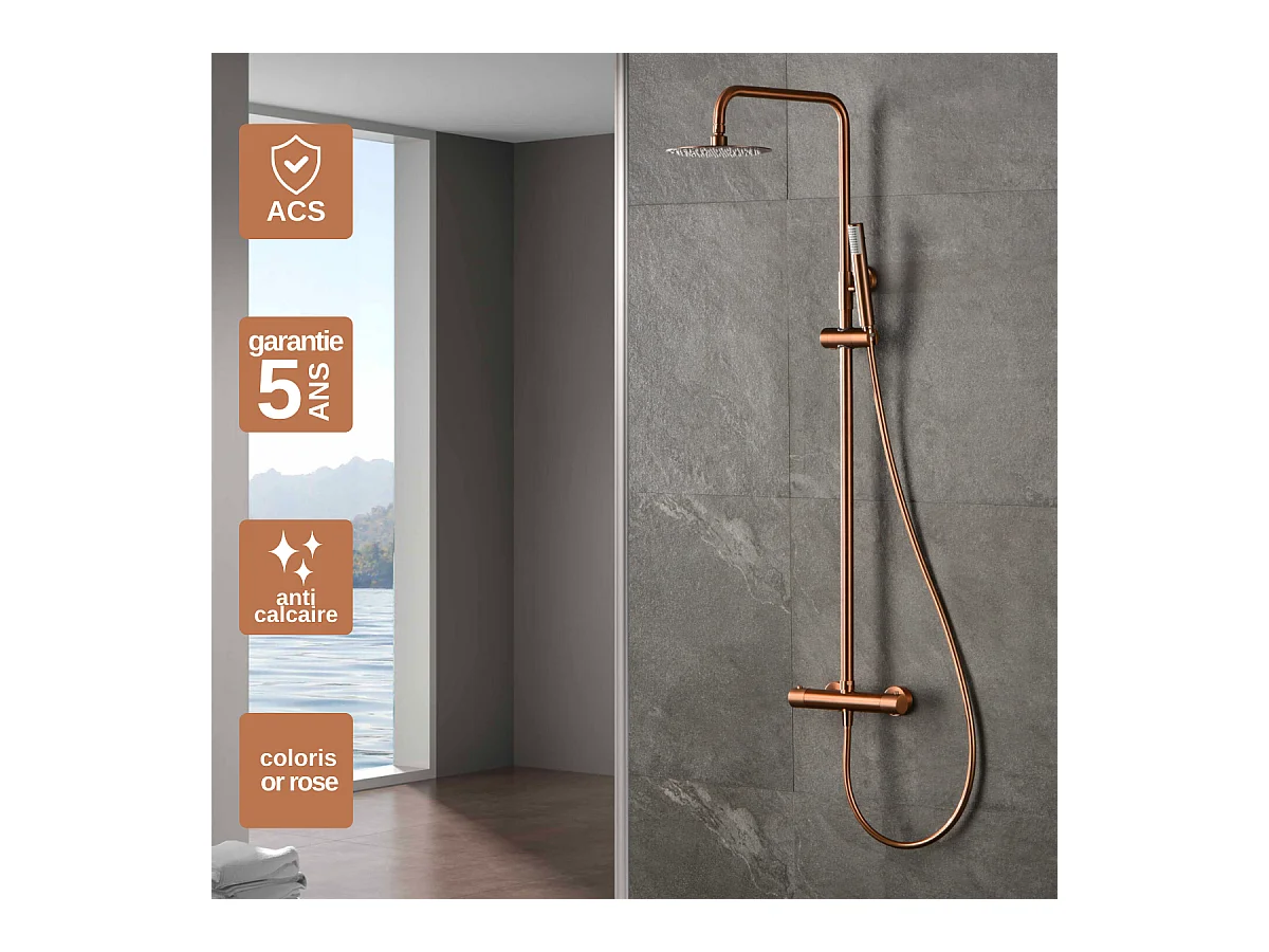 Colonne de Douche Thermostatique Anti-Calcaire Or Rose Cuivré IMEX MONZA BTM039/ORC