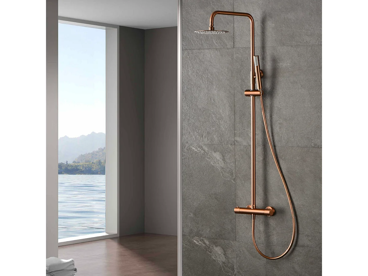 Colonne de Douche Thermostatique Anti-Calcaire Or Rose Cuivré IMEX MONZA BTM039/ORC