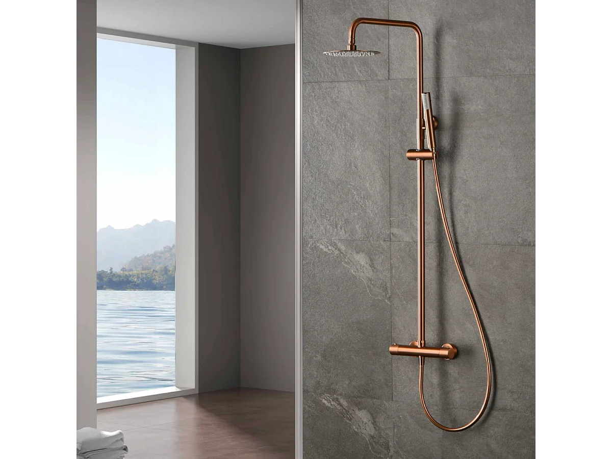 Colonne de Douche Thermostatique Anti-Calcaire Or Rose Cuivré IMEX MONZA BTM039/ORC