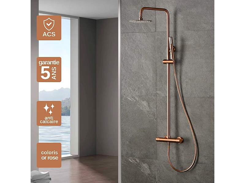 Colonne de Douche Thermostatique Anti-Calcaire Or Rose Cuivré IMEX MONZA BTM039/ORC