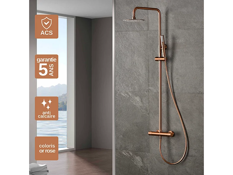 Colonne de Douche Thermostatique Anti-Calcaire Or Rose Cuivré IMEX MONZA BTM039/ORC