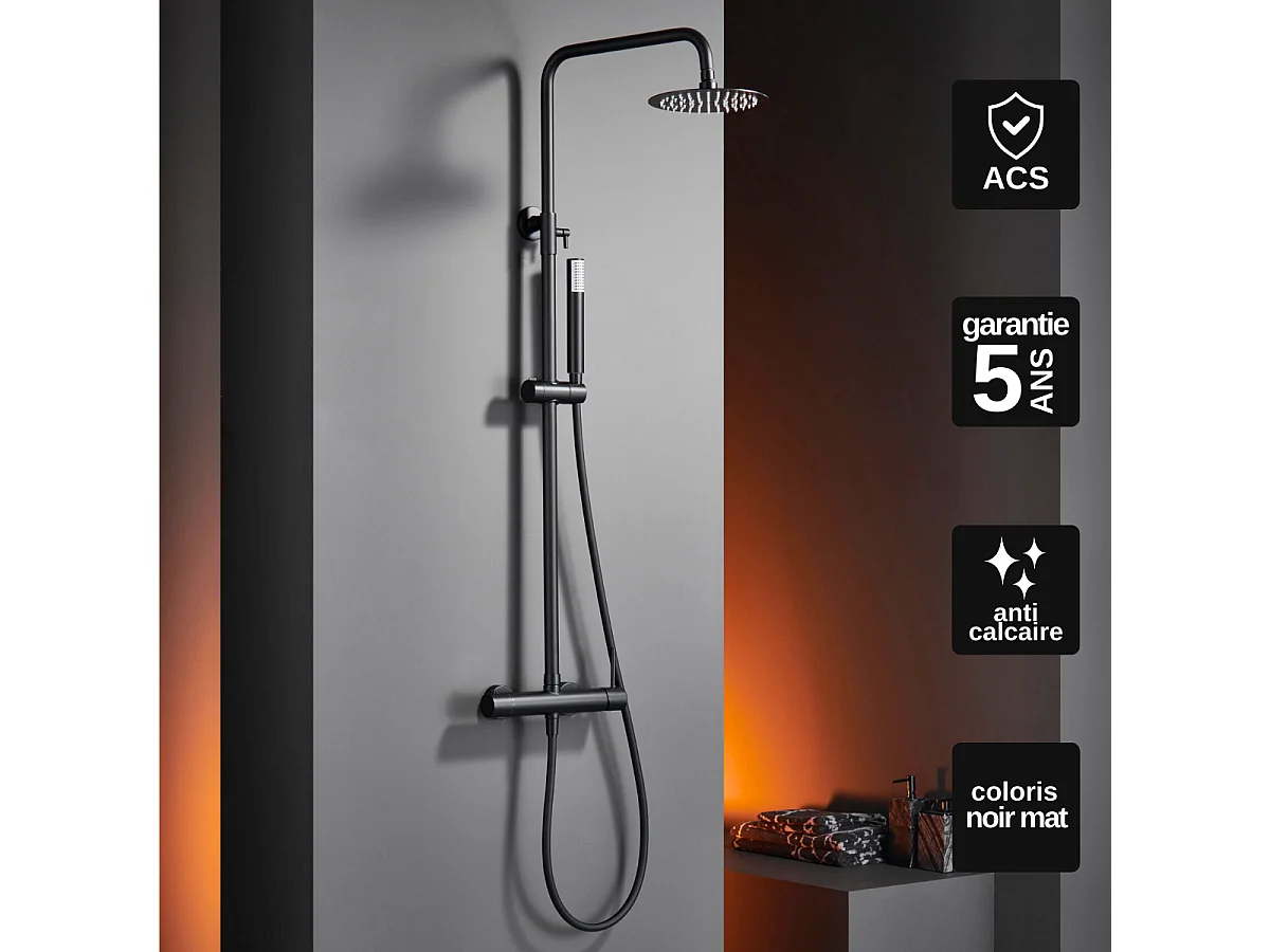 Colonne de Douche Anti-Calcaire Noir Mat IMEX MONZA BDM039/NG