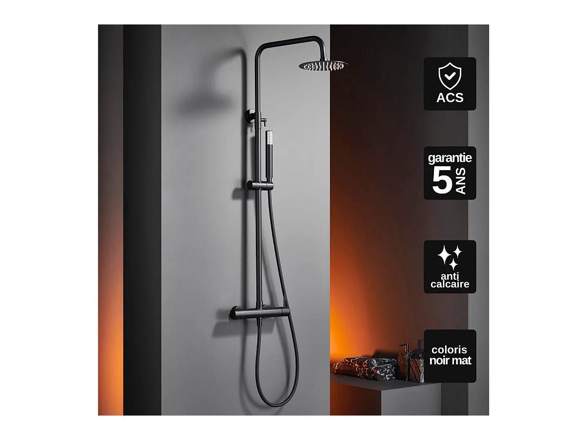 Colonne de Douche Anti-Calcaire Noir Mat IMEX MONZA BDM039/NG