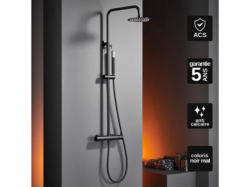 Colonne de Douche Anti-Calcaire Noir Mat IMEX MONZA BDM039/NG
