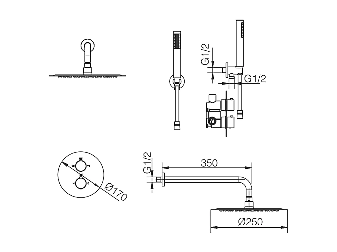 Colonne de Douche Encastrée avec Mitigeur Thermostatique acier inoxydable anti-calcaire - Design Moderne - MOSCU IMEX