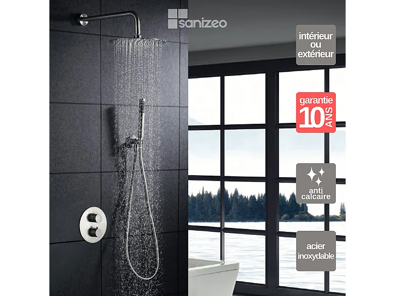 Colonne de Douche Encastrée avec Mitigeur Thermostatique acier inoxydable anti-calcaire - Design Moderne - MOSCU IMEX