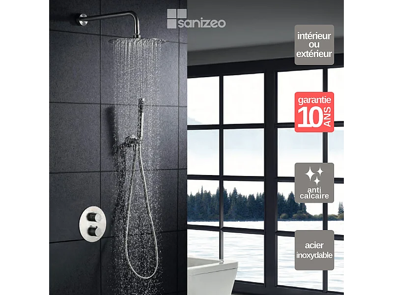 Colonne de Douche Encastrée avec Mitigeur Thermostatique acier inoxydable anti-calcaire - Design Moderne - MOSCU IMEX