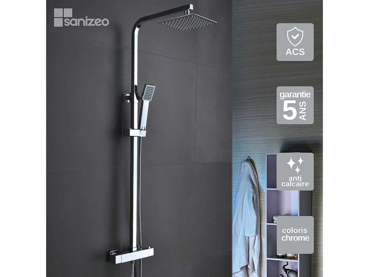 Colonne de Douche avec Mitigeur Thermostatique chromé anti-calcaire - Design Moderne - VIGO IMEX