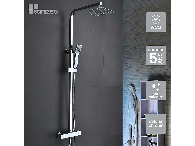 Colonne de Douche avec Mitigeur Thermostatique chromé anti-calcaire - Design Moderne - VIGO IMEX