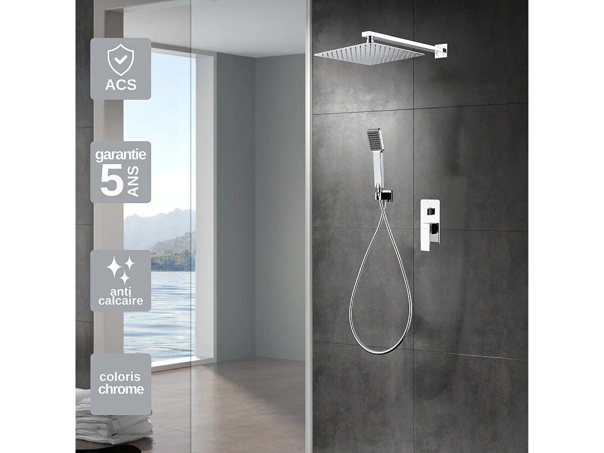 Colonne de Douche Encastrée chromé anti-calcaire - Design Moderne et Économie d'eau - Kit Complet PISA IMEX