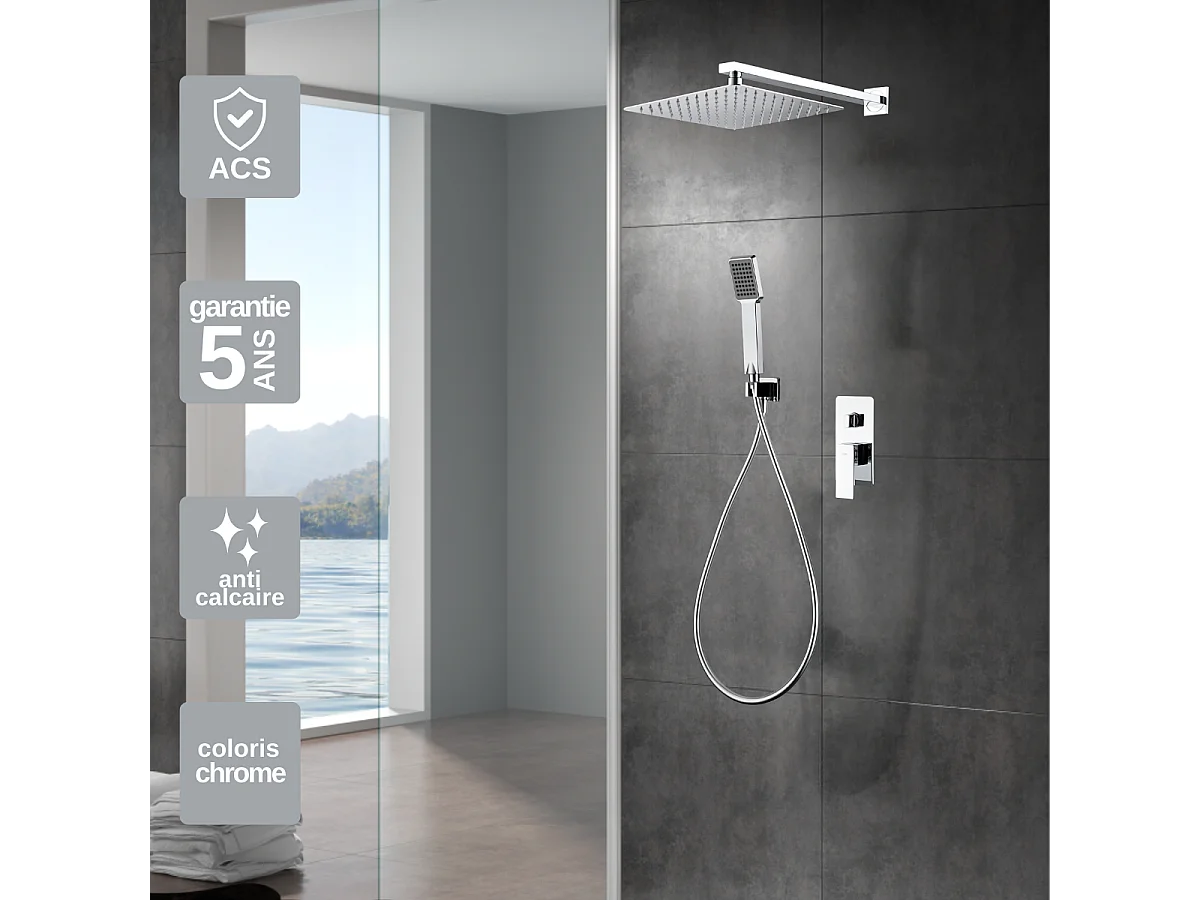 Colonne de Douche Encastrée chromé anti-calcaire - Design Moderne et Économie d'eau - Kit Complet PISA IMEX