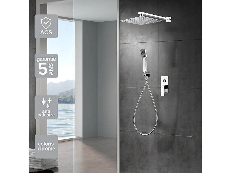 Colonne de Douche Encastrée chromé anti-calcaire - Design Moderne et Économie d'eau - Kit Complet PISA IMEX