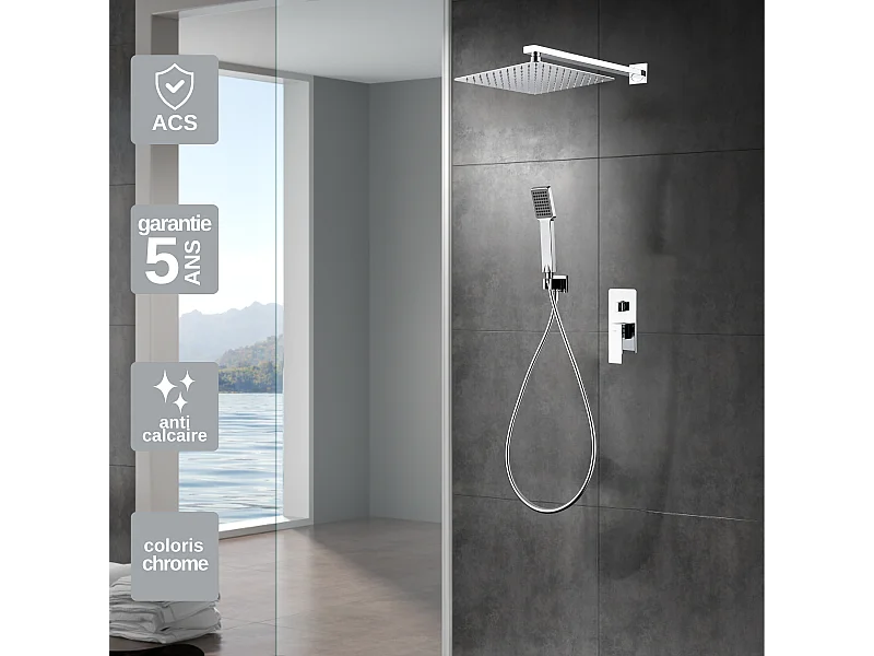 Colonne de Douche Encastrée chromé anti-calcaire - Design Moderne et Économie d'eau - Kit Complet PISA IMEX