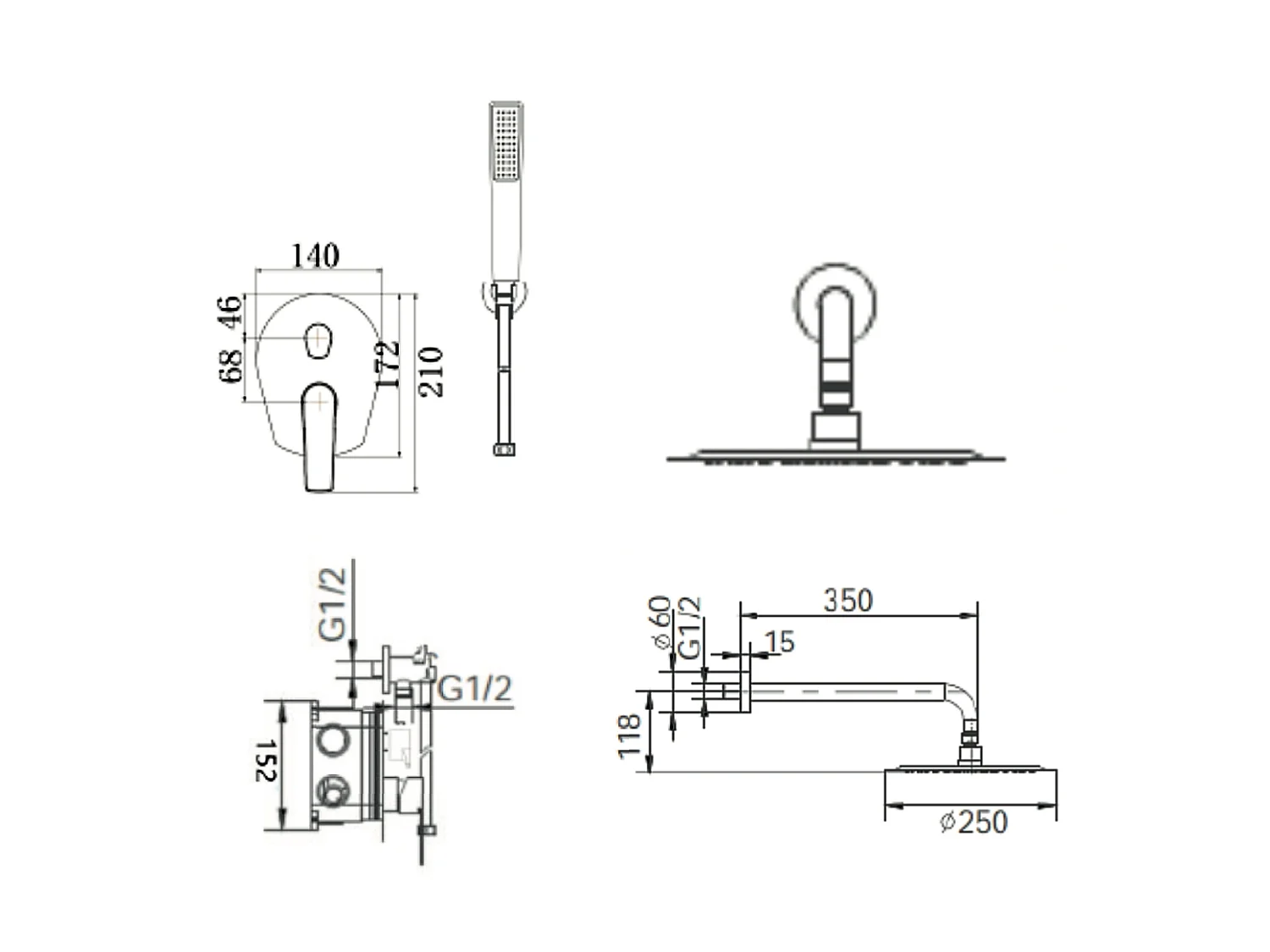 Colonne de Douche Encastrée acier inoxydable anti-calcaire - Design Moderne et Économie d'eau - Kit Complet DELOS IMEX