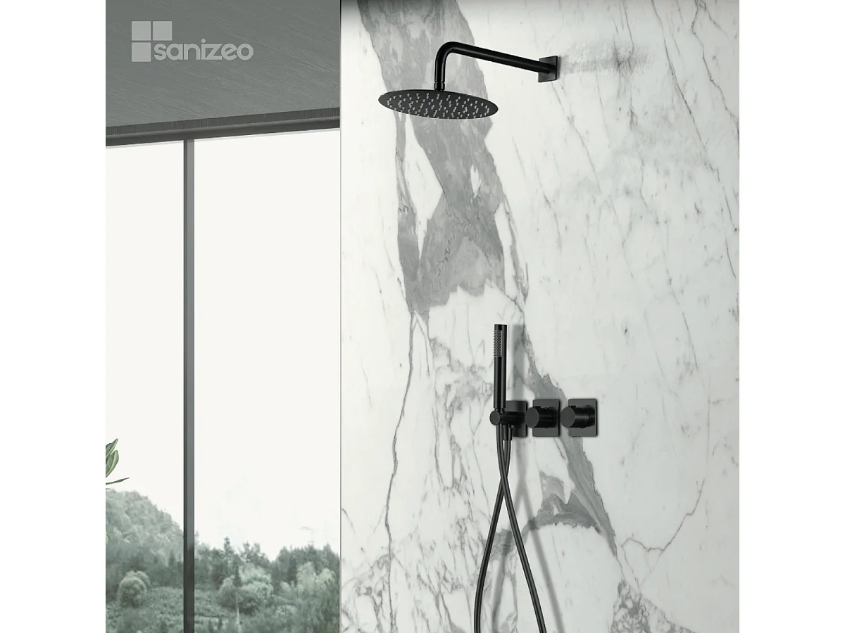 Colonne de Douche Encastrée avec Mitigeur Thermostatique noir mat anti-calcaire - Design Moderne - TIBET IMEX