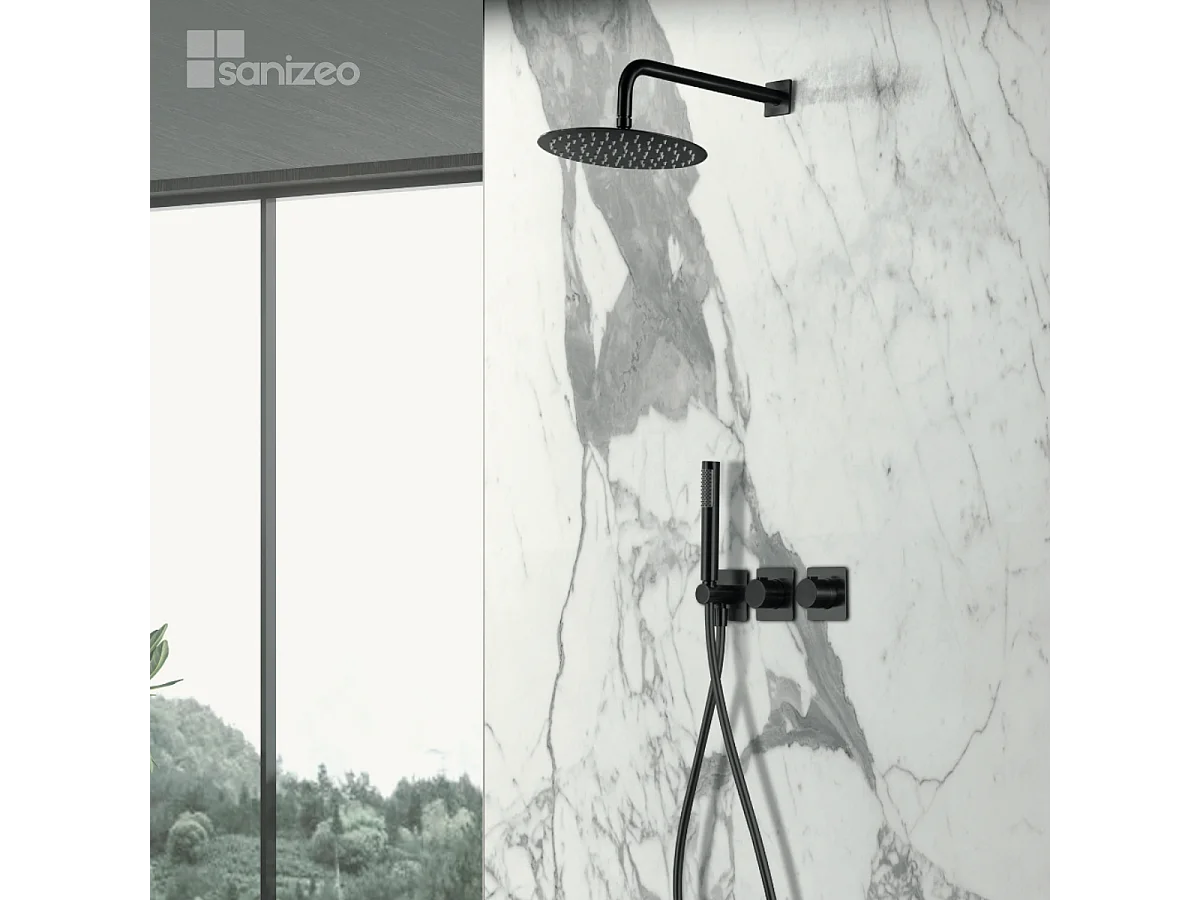 Colonne de Douche Encastrée avec Mitigeur Thermostatique noir mat anti-calcaire - Design Moderne - TIBET IMEX