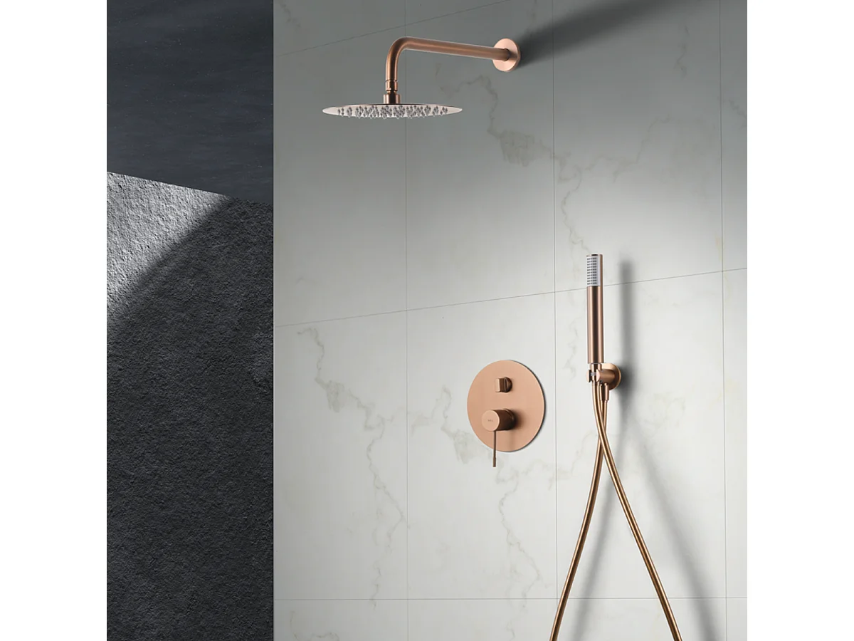 Colonne de Douche Encastrée or rose cuivré anti-calcaire - Design Moderne et Économie d'eau - Kit Complet LINE IMEX
