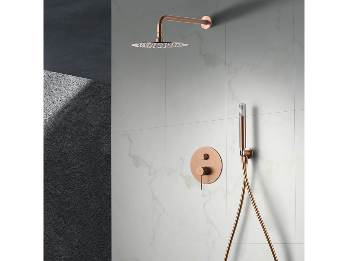 Colonne de Douche Encastrée or rose cuivré anti-calcaire - Design Moderne et Économie d'eau - Kit Complet LINE IMEX