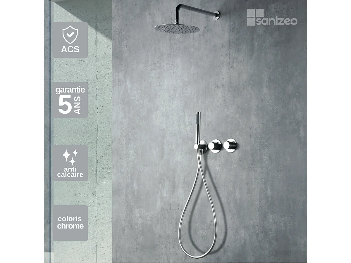 Colonne de Douche Encastrée avec Mitigeur Thermostatique chromé anti-calcaire - Design Moderne - ASSEN IMEX