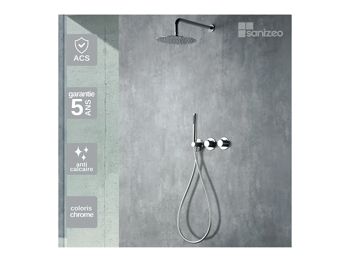 Colonne de Douche Encastrée avec Mitigeur Thermostatique chromé anti-calcaire - Design Moderne - ASSEN IMEX