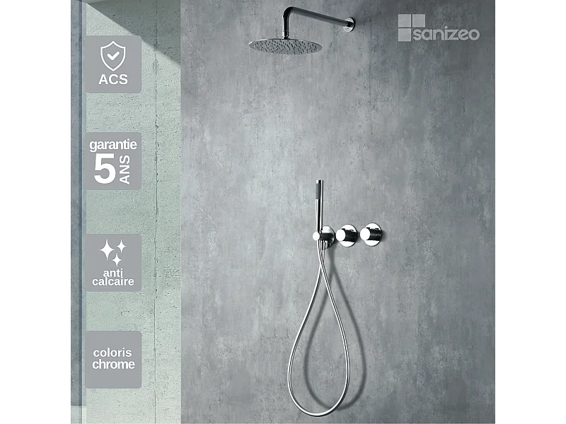 Colonne de Douche Encastrée avec Mitigeur Thermostatique chromé anti-calcaire - Design Moderne - ASSEN IMEX