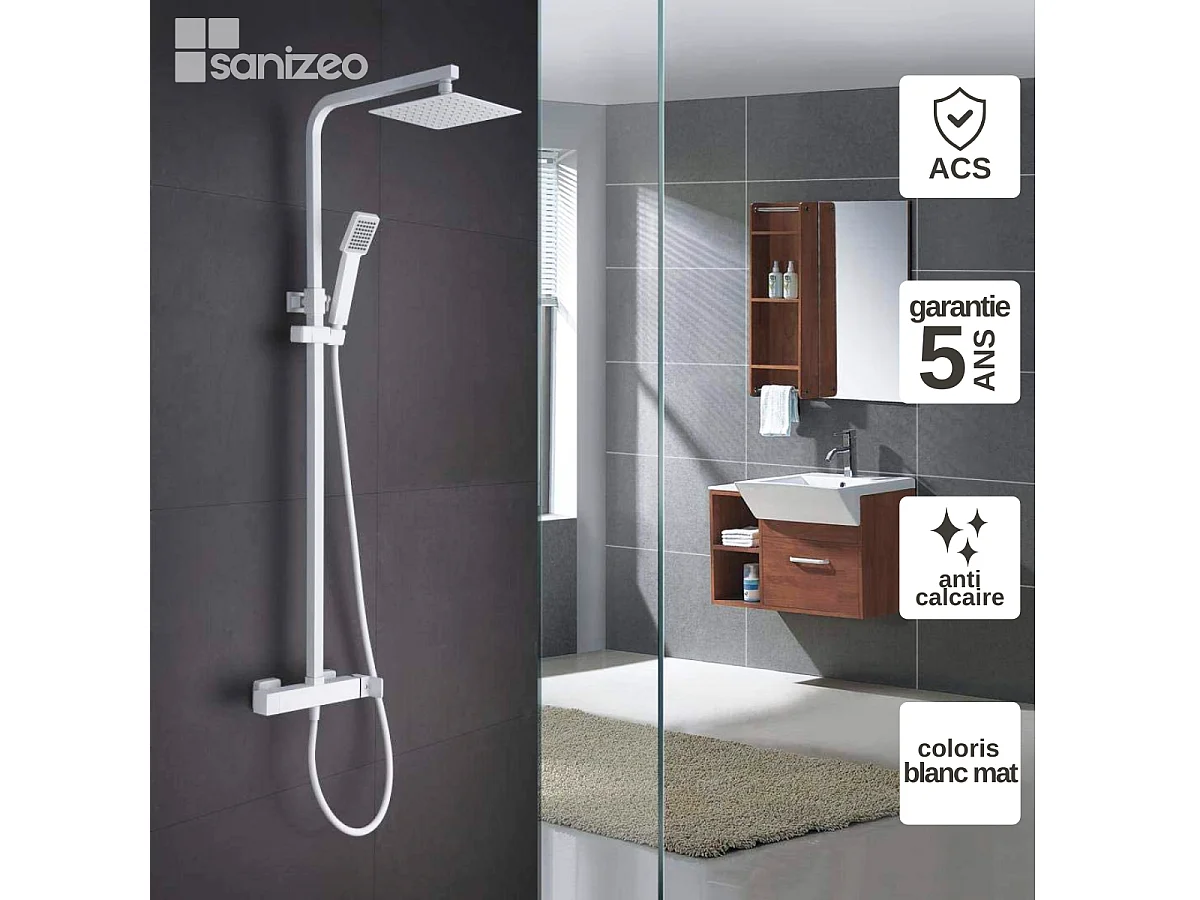 Colonne de Douche blanc mat anti-calcaire - Design Moderne et Économie d'eau - Kit Complet FIYI IMEX