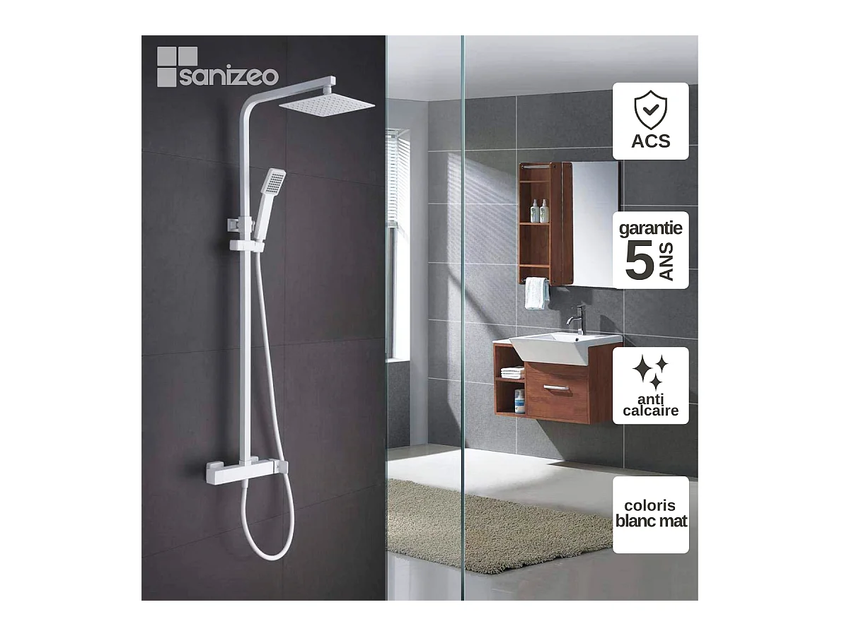 Colonne de Douche blanc mat anti-calcaire - Design Moderne et Économie d'eau - Kit Complet FIYI IMEX